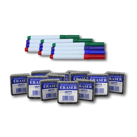 Flipside Student Erasers and Colored Pens, PK12 19273